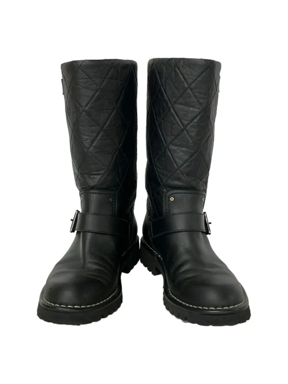 Chanel Short Boots 38 Black Quilted CC Logo Leather